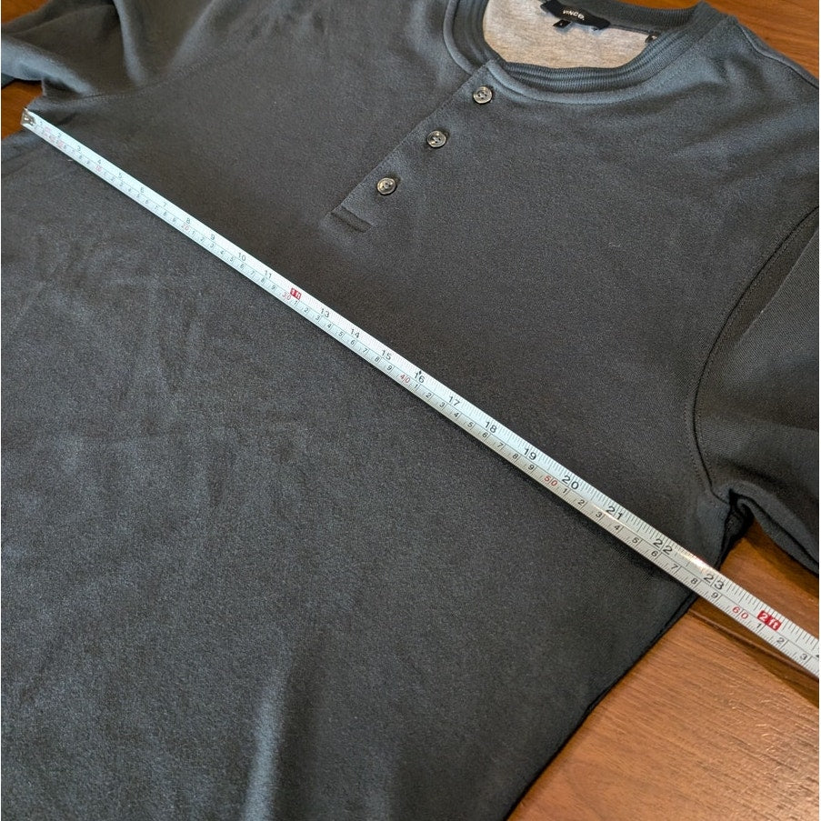 Vince. Dark Green Garment Dye Cotton Long-Sleeve Henley Shirt Top, size L
