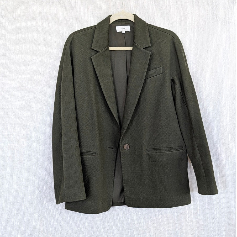 Vince Blazer Womens 8 Green Textured Relaxed Single-breasted Long Sleeve