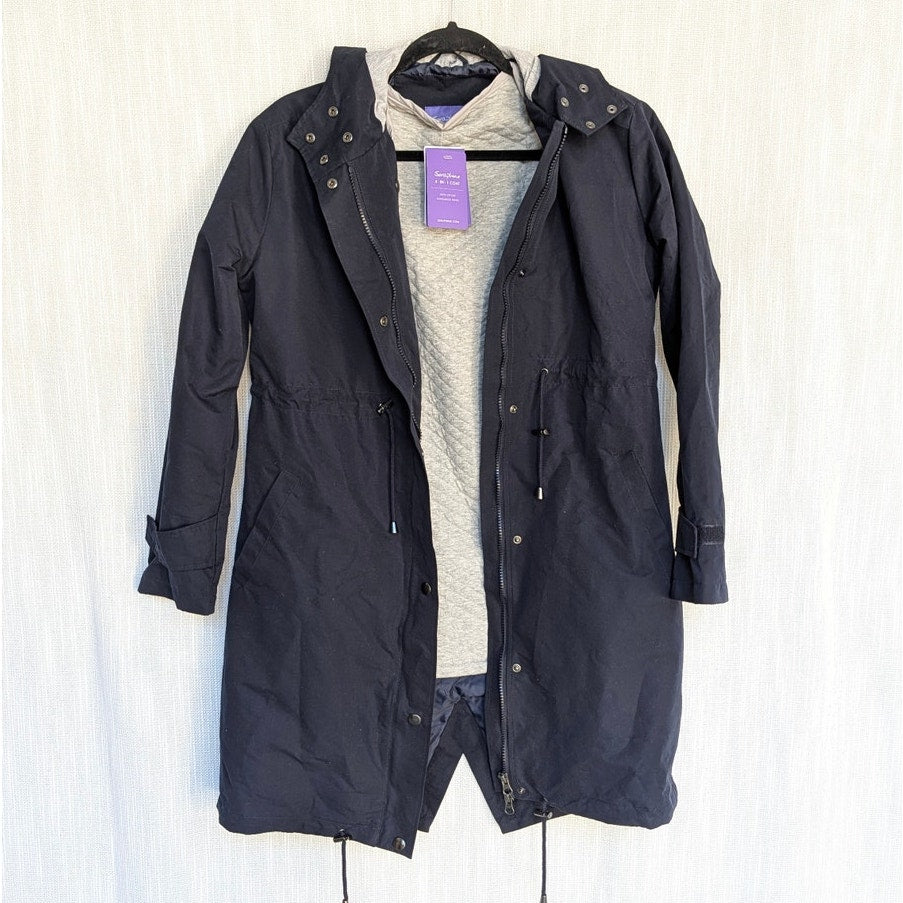 Seraphine 4 in 1 Coat Jacket Womens 2 Navy Parka Full Zip Long Sleeve Hooded