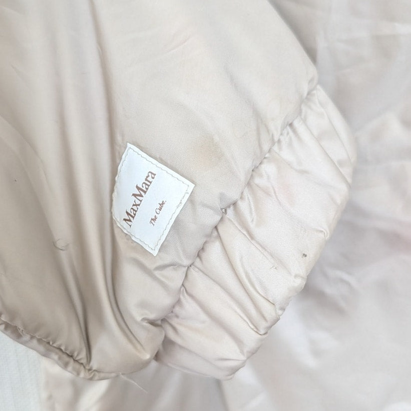 Max Mara Greenfe Oversized Down Jacket Womens 12 Ecru Cameluxe Straight Hooded