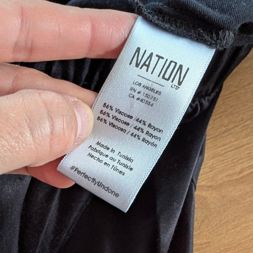Nation LTD Riviera Pants Womens S Black Satin Mid-rise Wide Leg Palazzo Relaxed