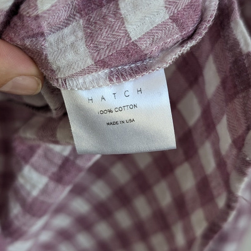 Hatch Boyfriend Purple Checked 100% Cotton Button-up Long Sleeve Shirt, size 4