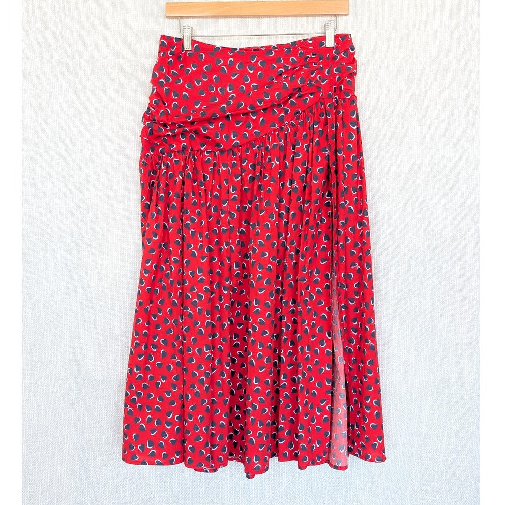 Carolina Herrera Poppy Heart Print Midi Skirt Womens 10 Red High-rise A-line