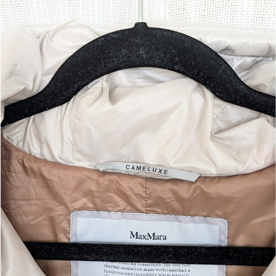 Max Mara Greenfe Oversized Down Jacket Womens 12 Ecru Cameluxe Straight Hooded