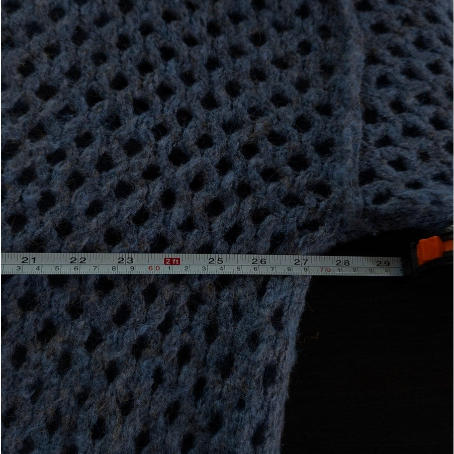 Aqua Blue Wool Blend Open Knit V-neck Long Sleeve Sweater, size XL