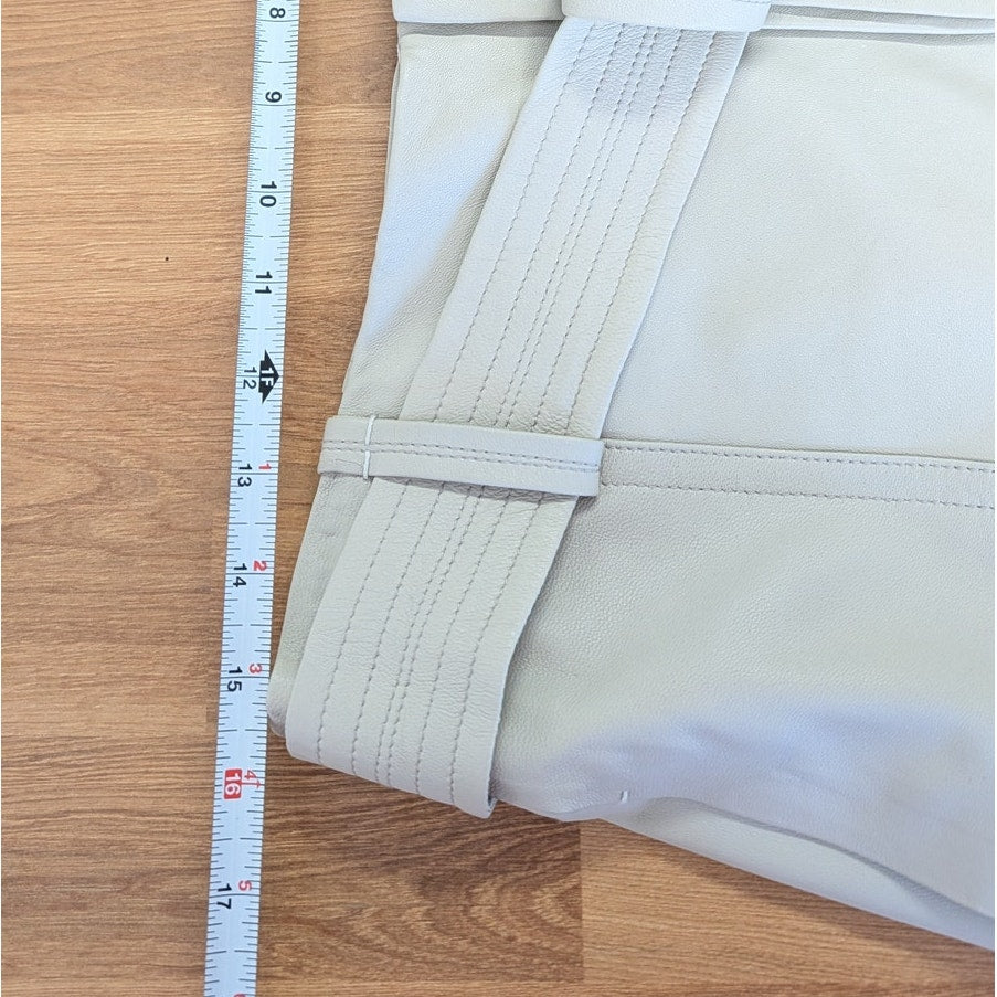 Vince Stitched-belt Lamb Leather Shorts Womens 10 Light Dove High-rise