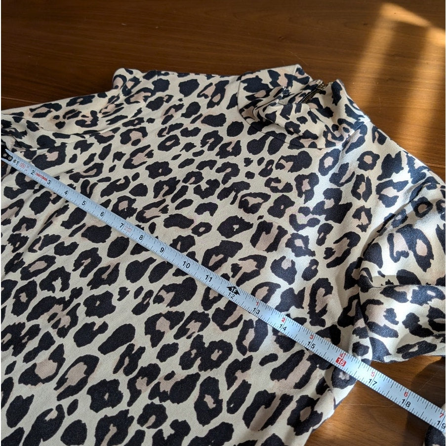Kate Spade Cheetah Print Mock Neck Ponte Knit Long Sleeve Top, size 8