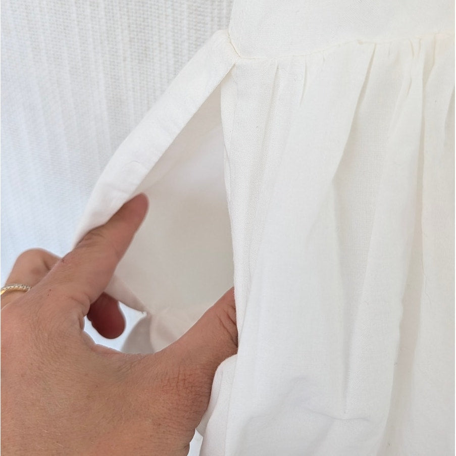 LPA Janelle Mini Dress Womens XS White Poplin Eyelet Ruffle Sleeveless
