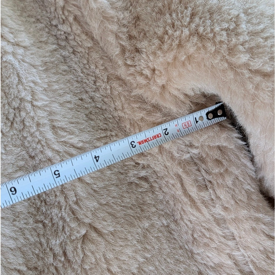MATU Coat Womens S Beige Wool Faux Fur Teddy Long Sleeve Straight Cut Midi Long