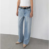 Oak + Fort Blue Denim Straight Leg Relaxed Fit Jeans in medium Stone, size 27