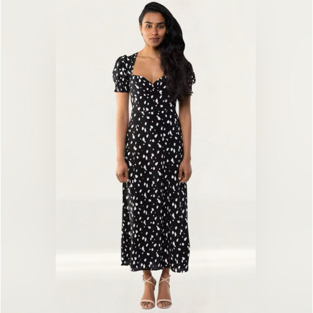 NWT Bardot Millie Black Abstract Spot Short Sleeve Midi Maxi Dress, size 6/S