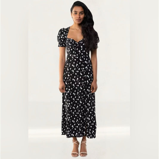 NWT Bardot Millie Black Abstract Spot Short Sleeve Midi Maxi Dress, size 6/S