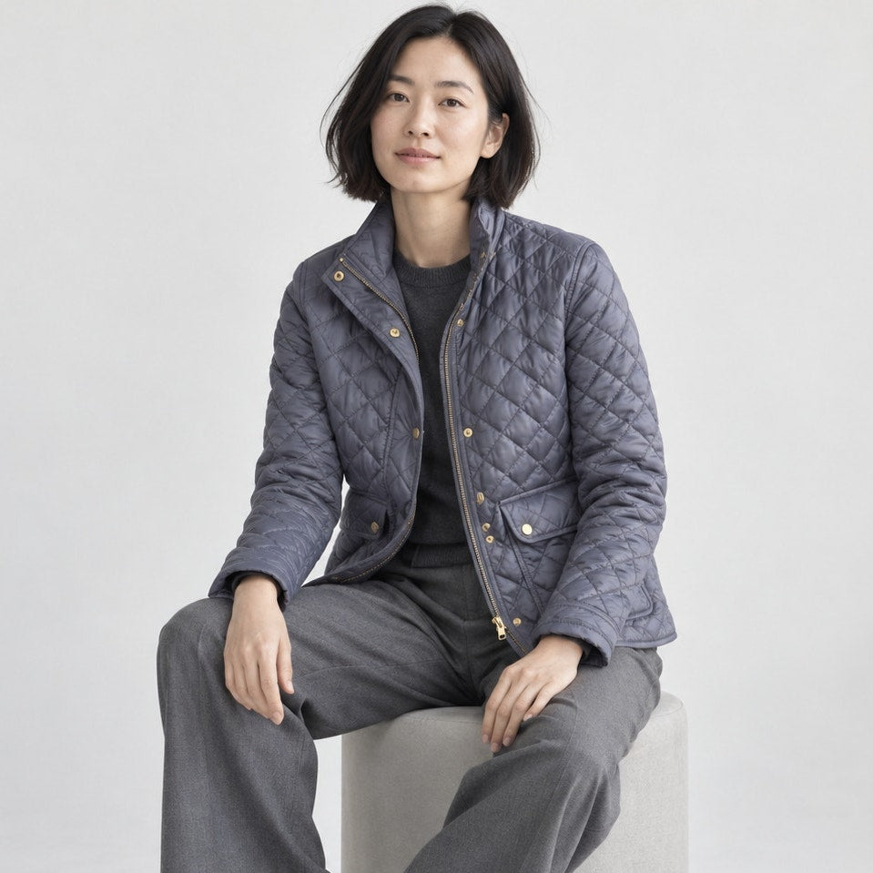 J.Crew Blue/Gray Quilted Down Filled Full Zip Puffer Lightweight Jacket, size XS