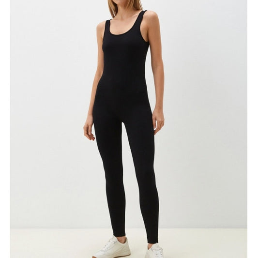 Calzedonia Catsuit Jumpsuit Onepiece Womens S/M Black Rib Sleeveless Long