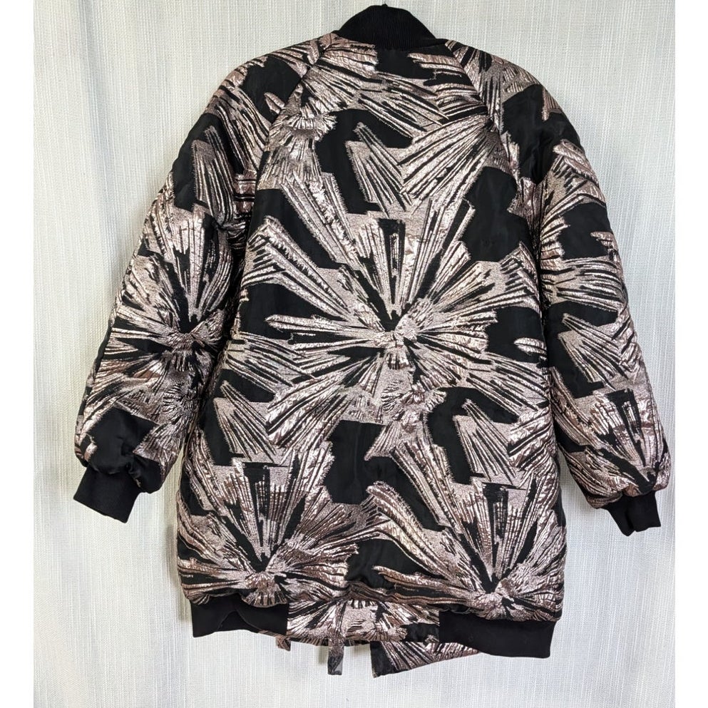 Katya Dobryakova Cat Appliqué Metallic Kimono Bomber Jacket M