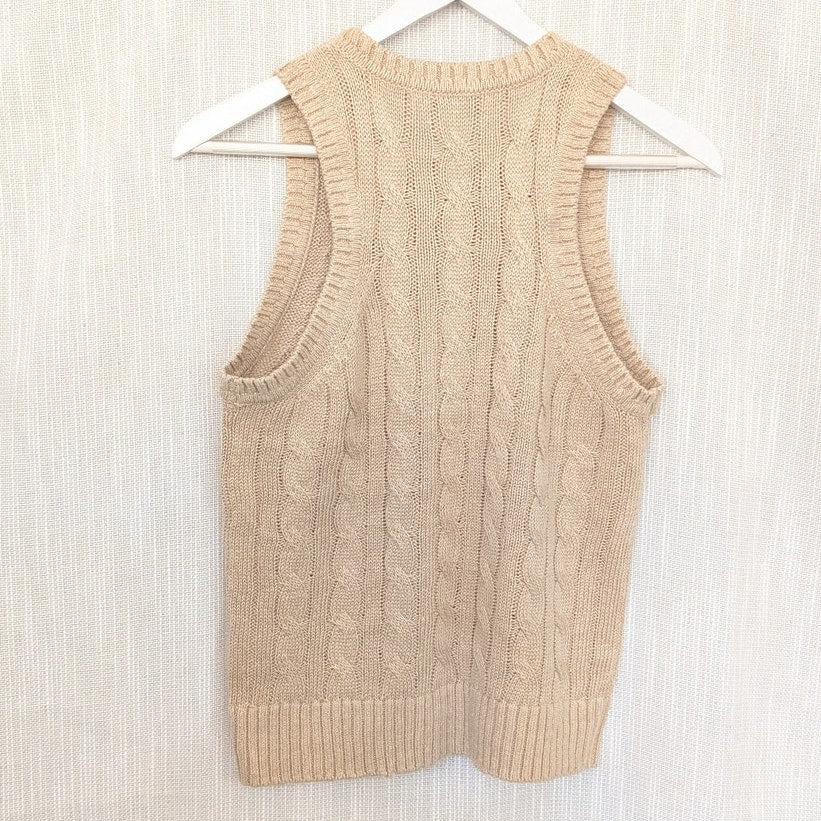 Veronica Beard Jerrel Beige Linen/Silk Cable Knit Vest Tank Top, size M
