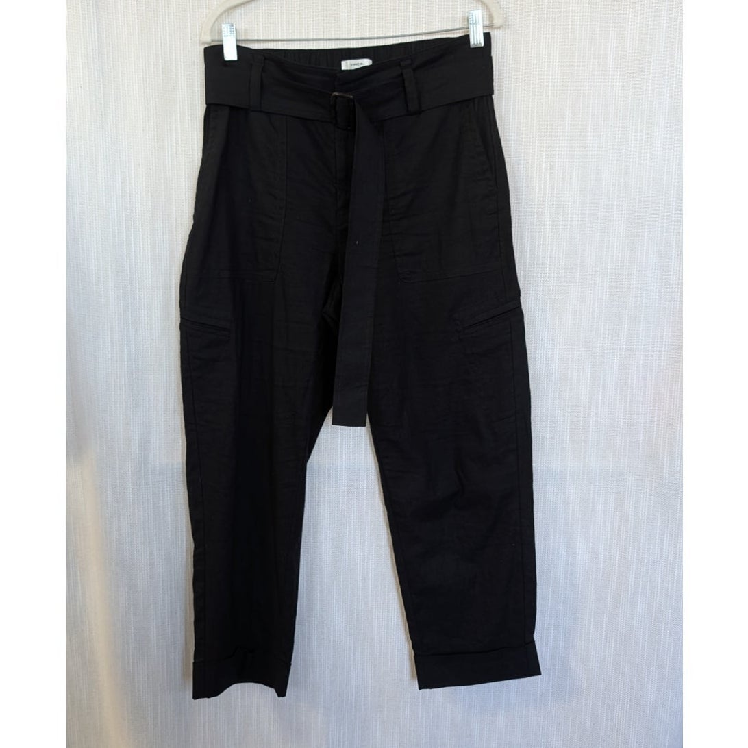 Vince Linen Blend Belted Cargo Cropped Pants Black Size M