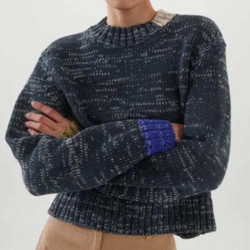 COS Contrast-Knit Jumper Womens M Dark Gray Wool Blend Long Sleeve Crewneck