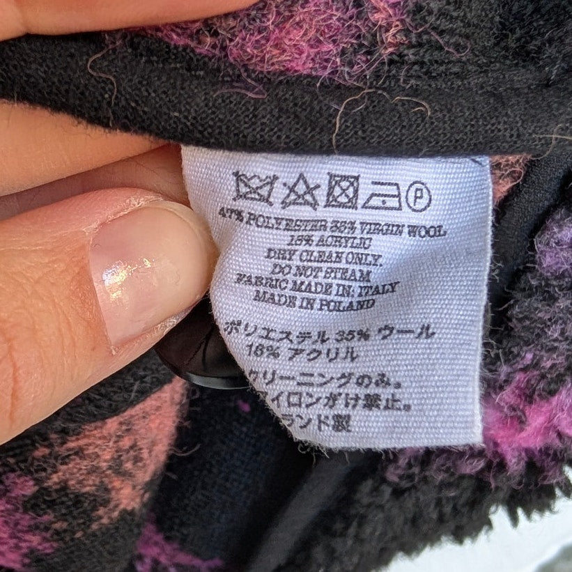 YMC Beach Graffiti Jacquard Fleece Wool Blend Jacket in Black Multi, size S
