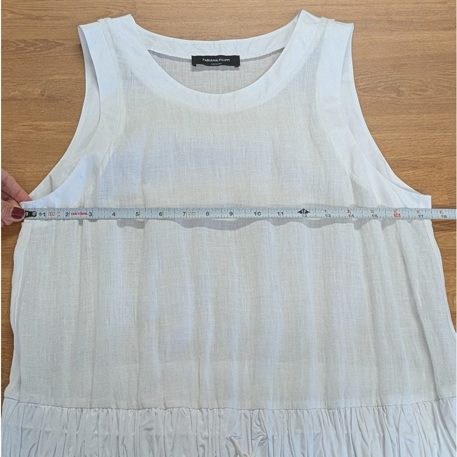 Fabiana Filippi Linen Midi Dress Womens 8 White Drawstring Waist Sleeveless