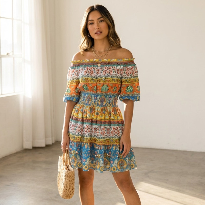 Shoshanna Solstice Cotton Off-Shoulder Mini Dress, size XS