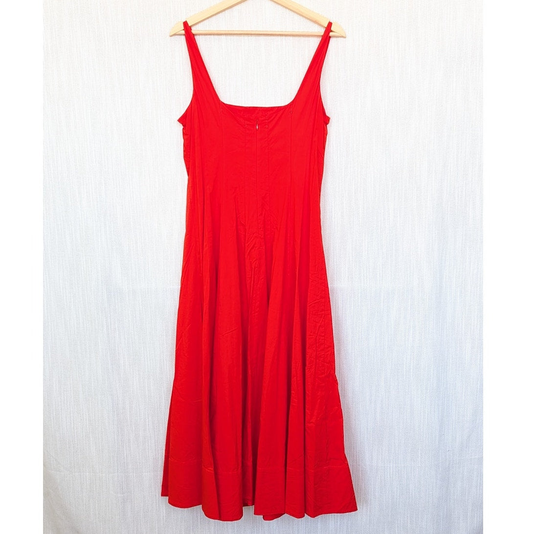 Staud Wells Midi Dress Womens 10 Orange Sleeveless Square Neck A-line