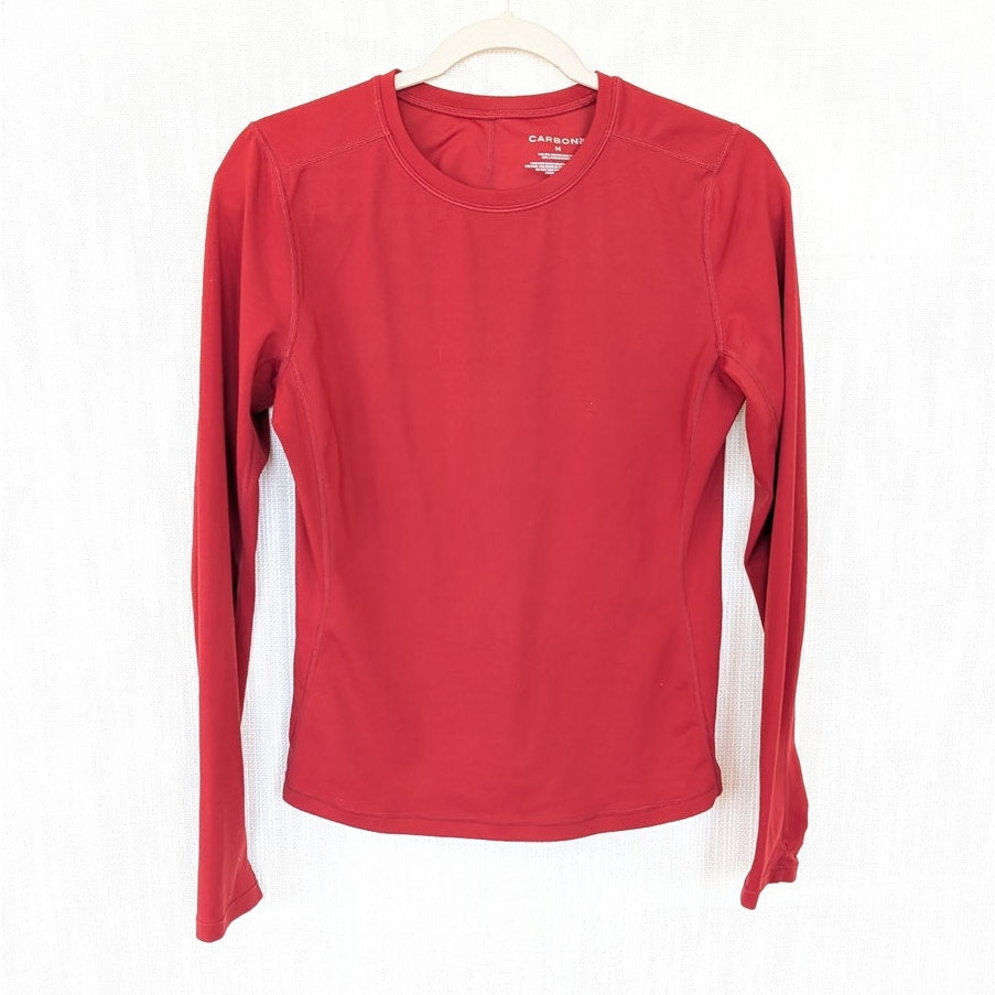 Carbon38 Long Sleeve Top In Diamond Compression Womens M Red Crewneck