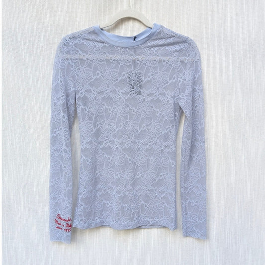 NWT Dsquared2 Underwear Blue Lace Sheer Embroidered Long Sleeve Top, size S
