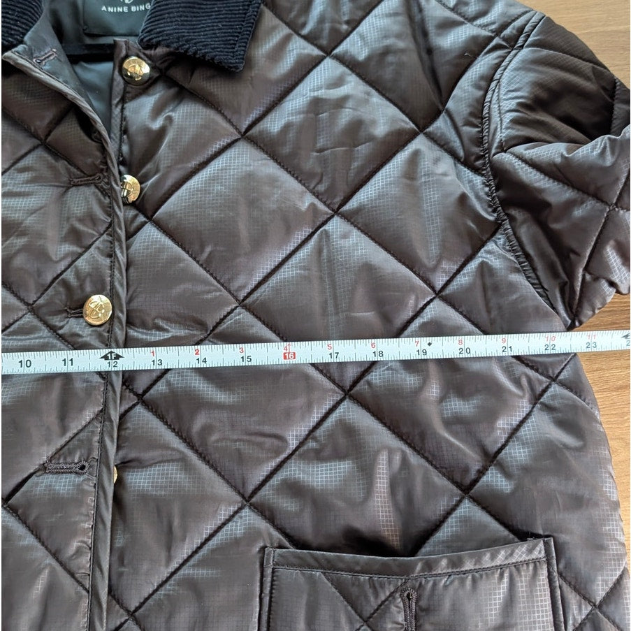 Anine Bing Luca Padded Jacket Womens S Deep Brown Utility Oversized Button Front