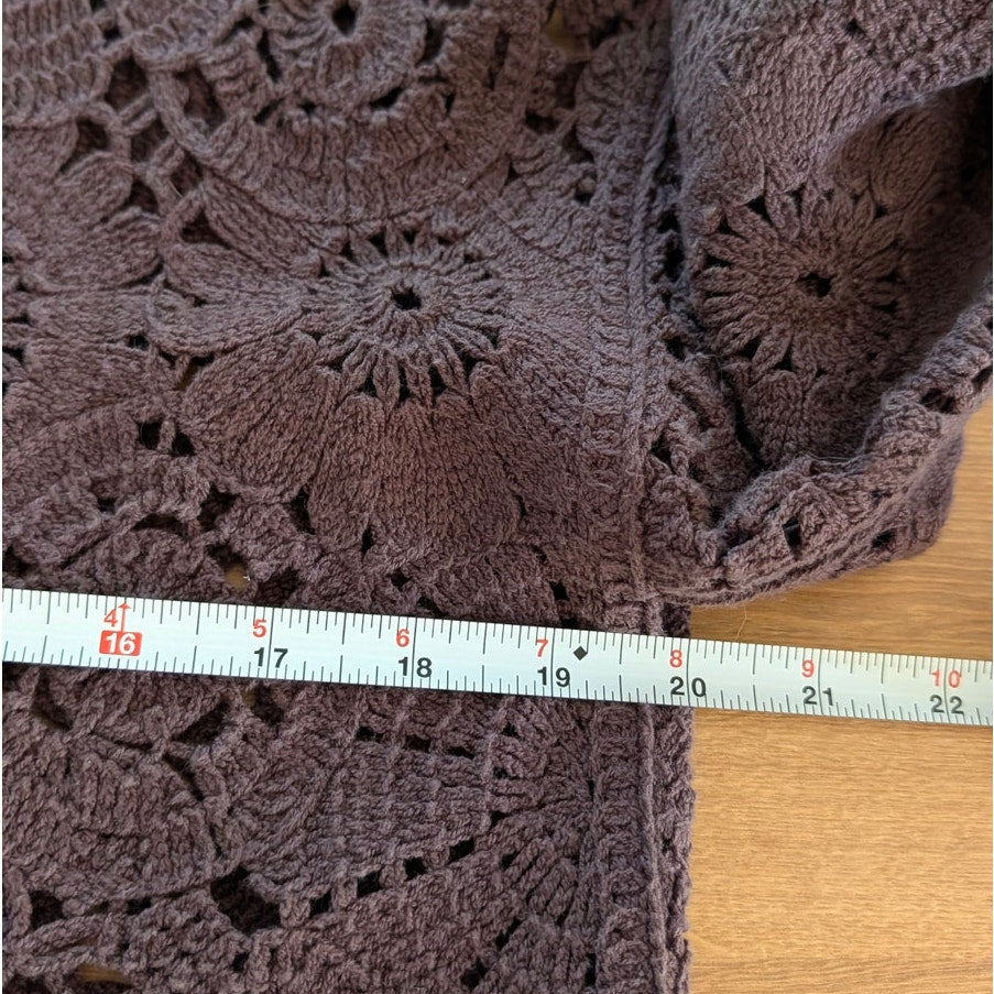 Mango MNG Crochet Long Sleeve Top Womens S Chocolate Brown Floral Cotton Knit