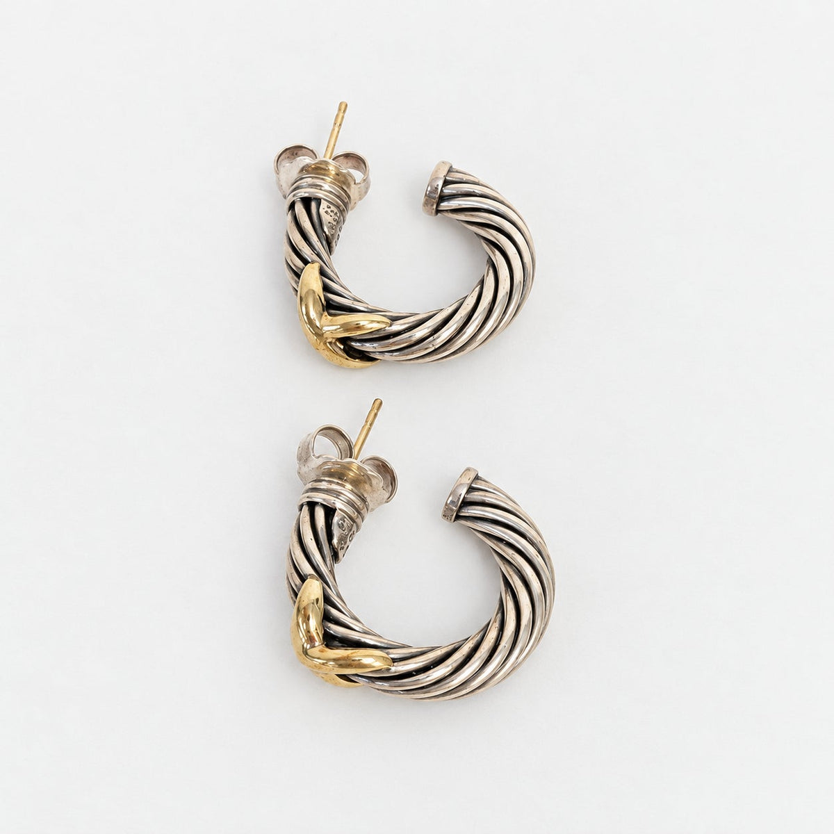 David Yurman Two-Tone X Crossover Hoop Earrings Silver/Gold