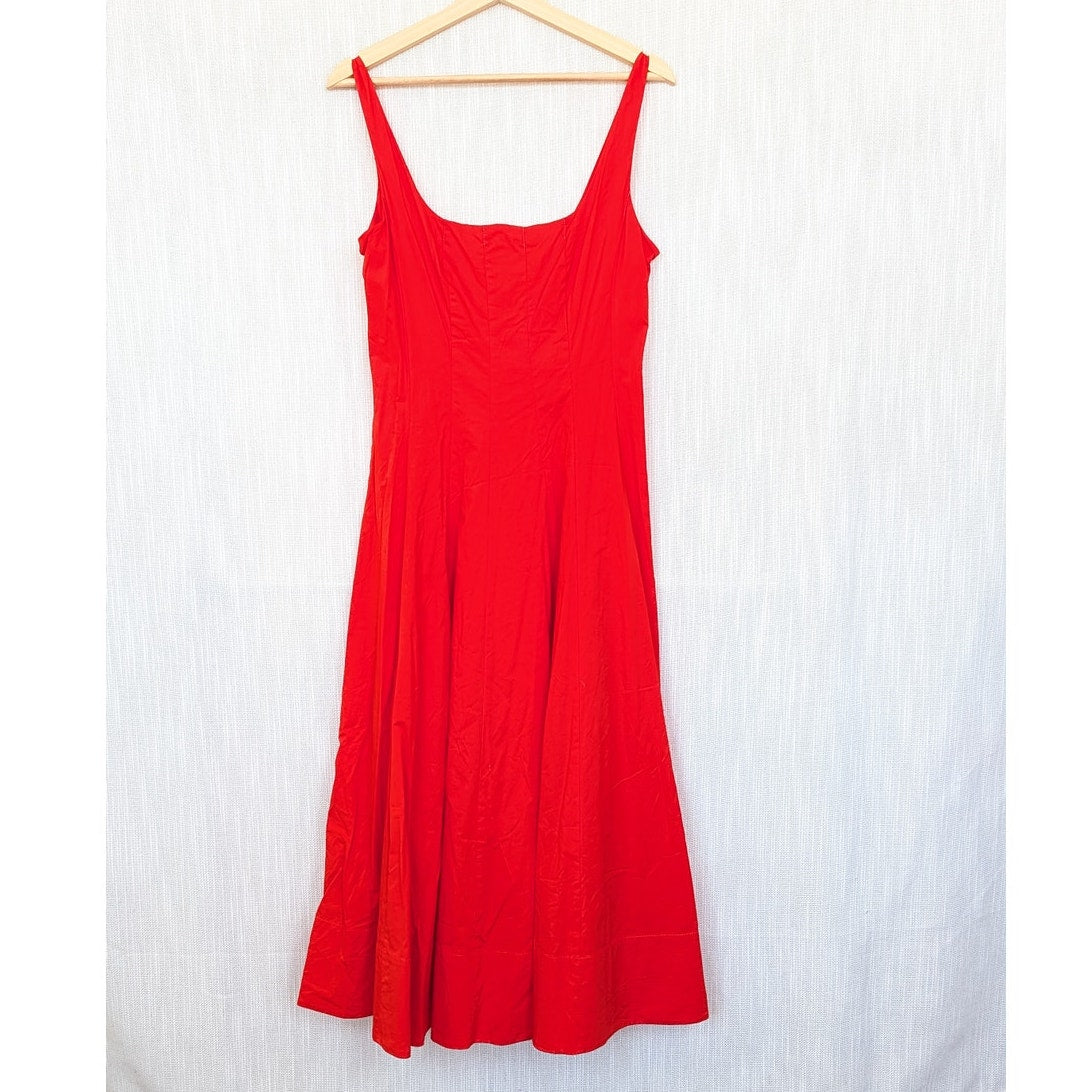Staud Wells Midi Dress Womens 10 Orange Sleeveless Square Neck A-line