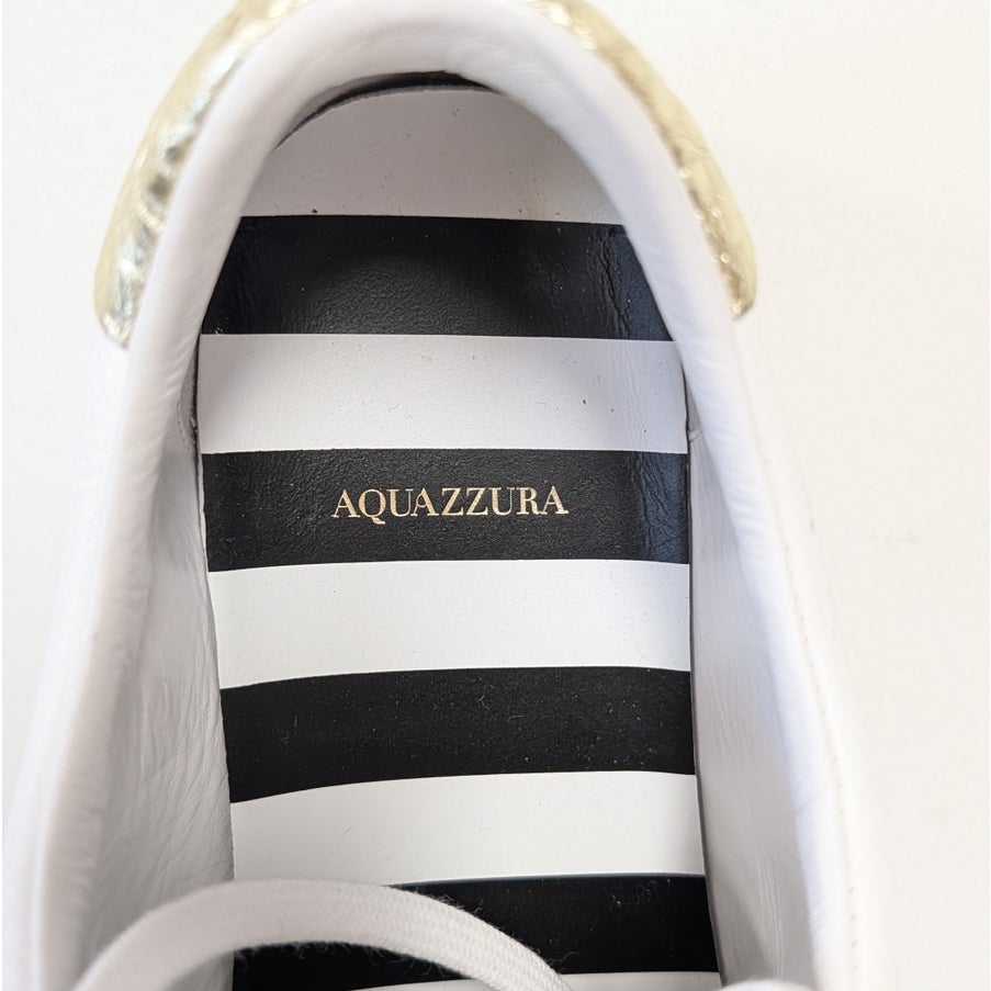 Aquazzura Leather & Snakeskin Lemon-print Low Top Sneakers Womens EU39.5/US9.5