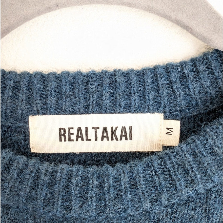 Realtakai RT Blue Knit Crewneck Long Sleeve Sweater, size M