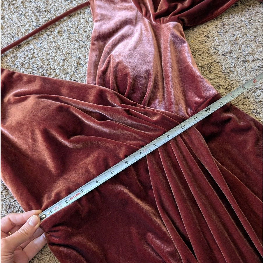 Reverly Vera Velvet V neck Long Sleeve Front Slit Wrap Maxi Dress, size 6