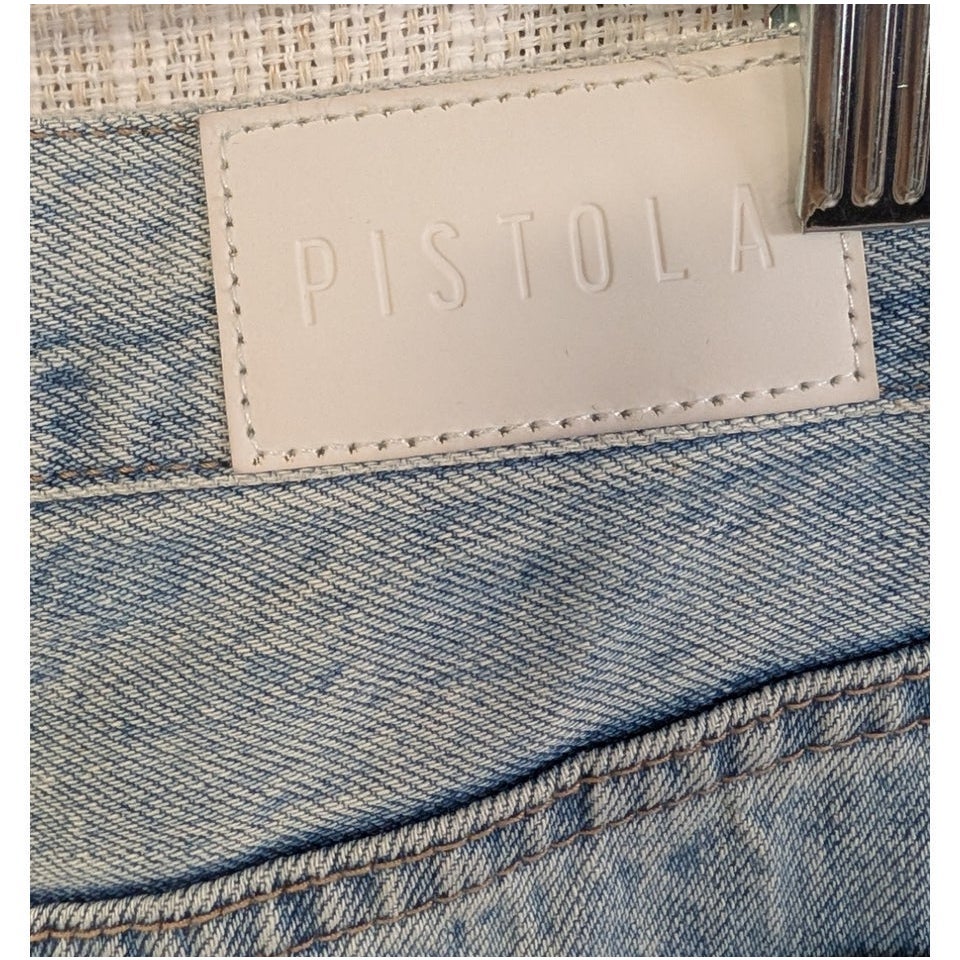 Pistola Alice Denim Midi Skirt Brooklyn Light Blue Front Slit Raw Hem Size 24