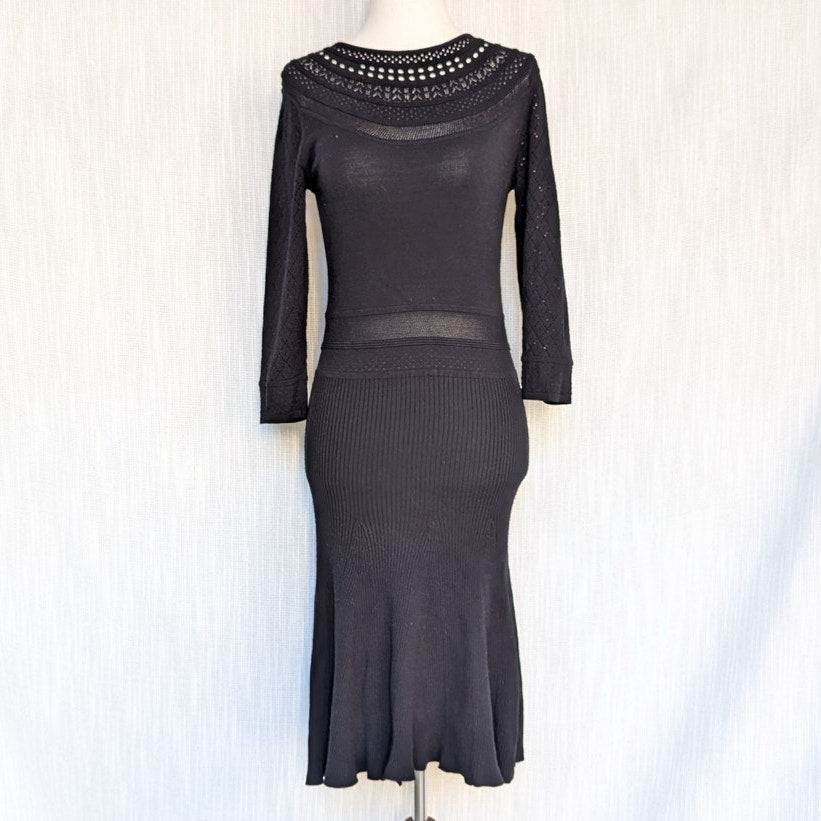 Polo Ralph Lauren Black Knit/Ribbed Long Sleeve Sweater Midi Dress, size S