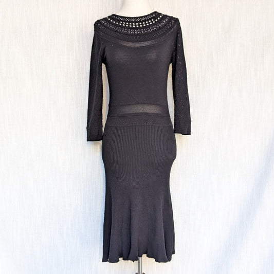 Polo Ralph Lauren Black Knit/Ribbed Long Sleeve Sweater Midi Dress, size S