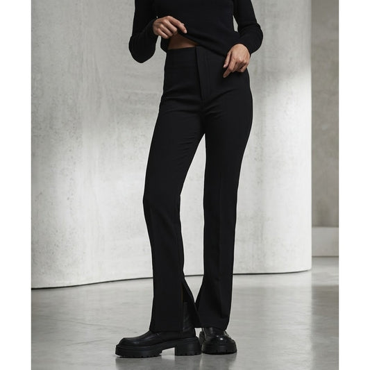 Zara Pants Womens XS Full Length Trousers Black Pleated Straight Leg Ankle Slit
