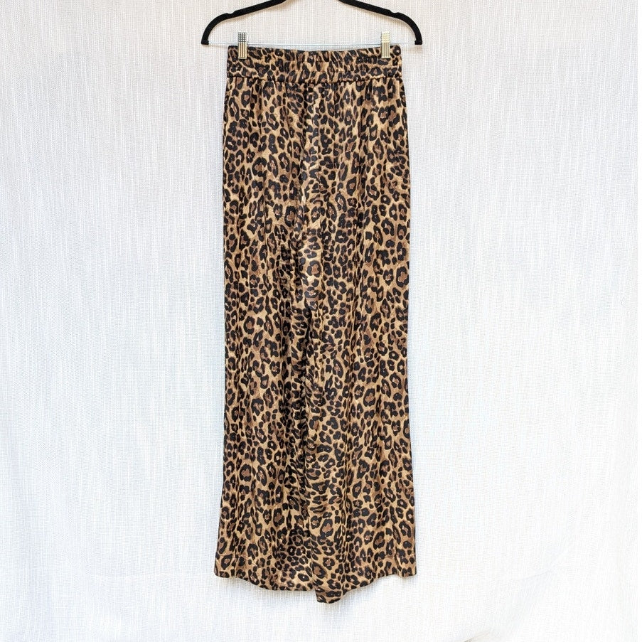Lakbi Brown Animal Print High-rise Straight Wide Leg Flowy Pants, size S