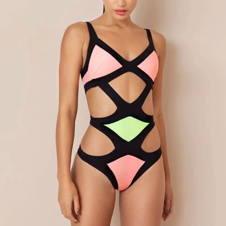 Agent Provocateur Mazzy Swimsuit Womens AP 3/US 6 Green/Pink One Piece Bandage