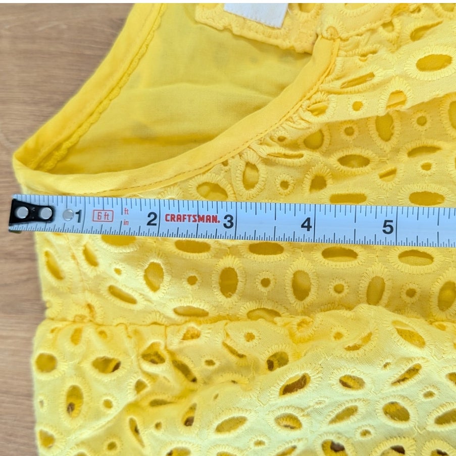 Anthropologie The Somerset Eyelet Mini Dress Womens L Yellow V-neck Short Sleeve