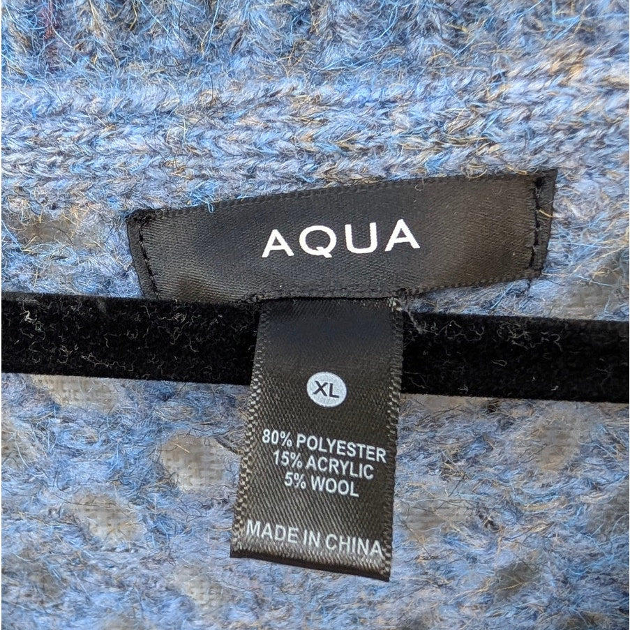 Aqua Blue Wool Blend Open Knit V-neck Long Sleeve Sweater, size XL