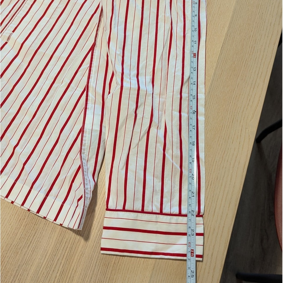 J.Crew Pajama Set in Cotton Poplin Womens M Ivory/Red Stripe Shirt & Pants NWOT