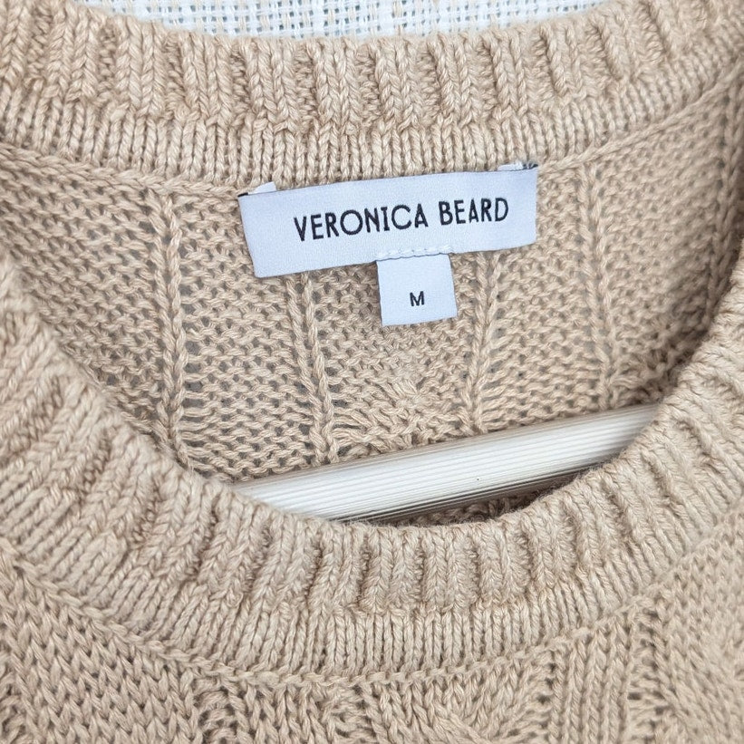 Veronica Beard Jerrel Beige Linen/Silk Cable Knit Vest Tank Top, size M