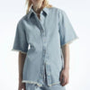 COS Frayed Short-Sleeved Denim Shirt Womens 4 Blue Cotton Contrast Button-Up