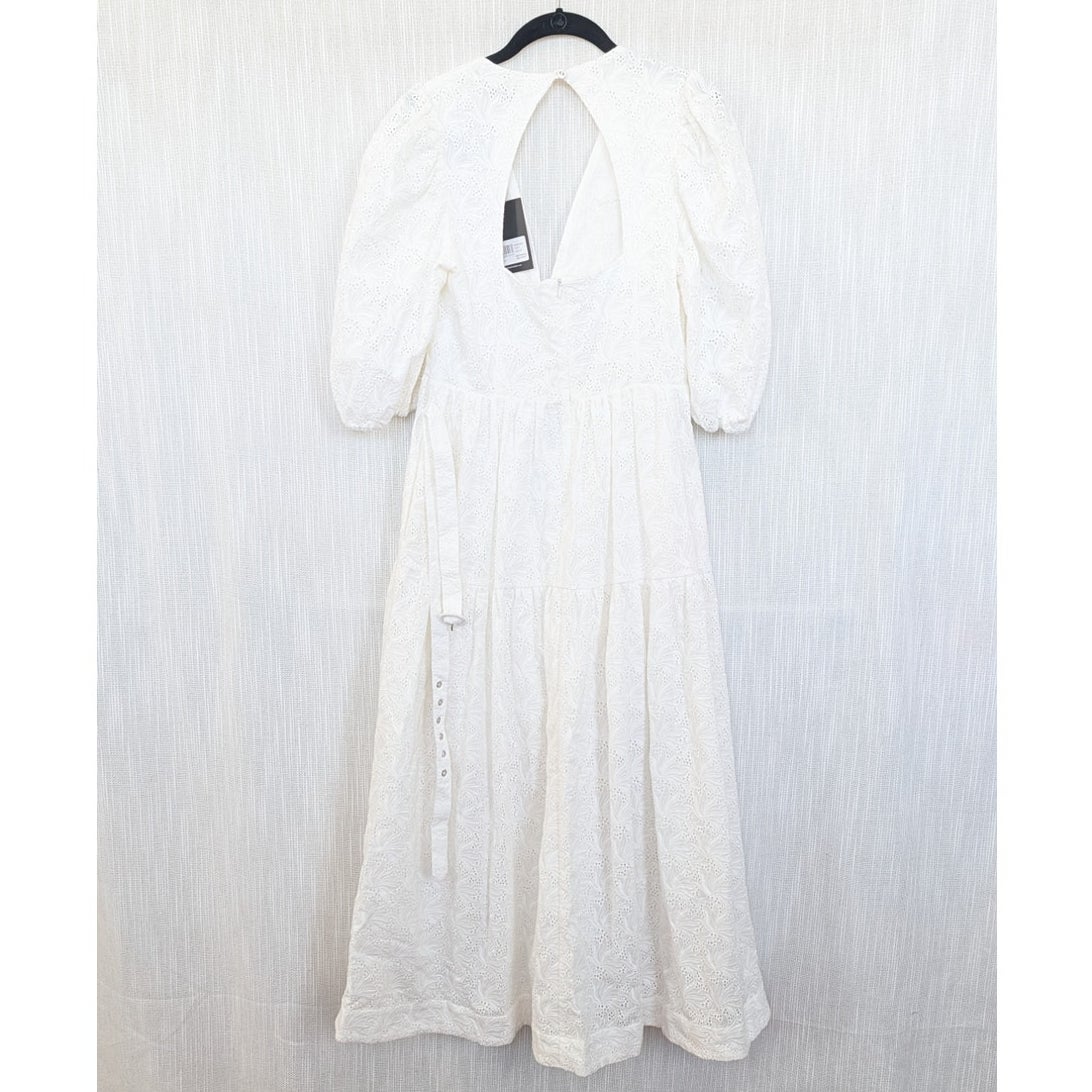 Nicholas Celie Dress Womens 6 NWT White Cotton Featherington Eyelet Midi/Maxi