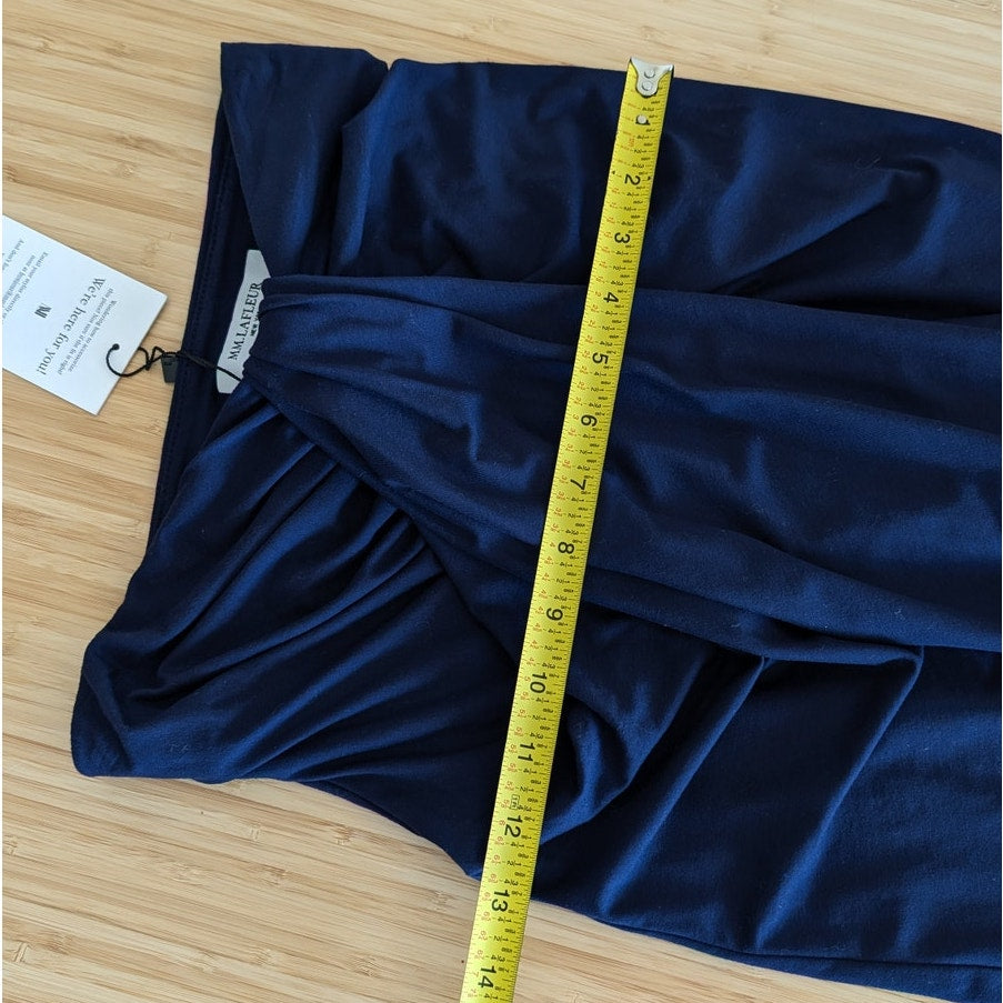NWT MM. Lafleur The Minetta 2.0 Navy High Waist Midi Draped Skirt, size XS