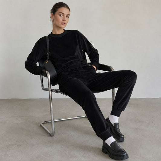 Carhartt WIP 2PC Silverton Velour Set: Sweatshirt Sweat Pants, in Black sz XS/S