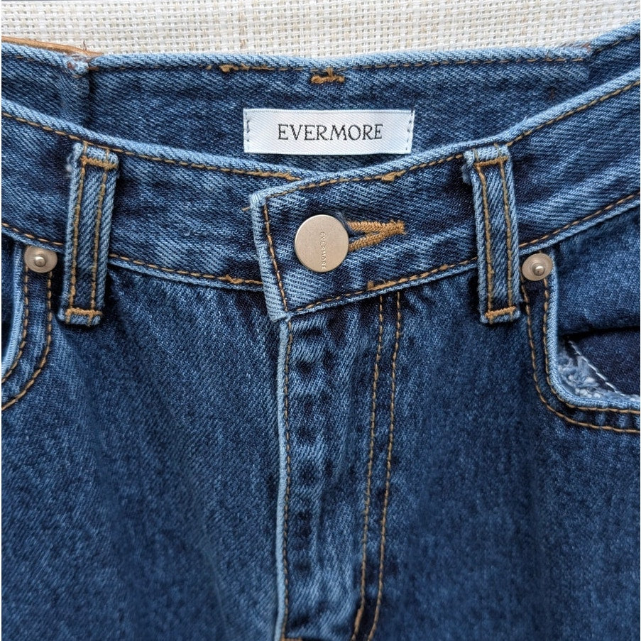 Evermore Jeans Womens S Blue Denim High-rise Wide Leg Straight